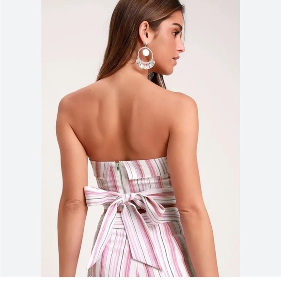4SI3NNA Daria Striped Tie-Back BOW Strapless Crop Top in Pink Size Small NWOT S - Picture 11 of 12